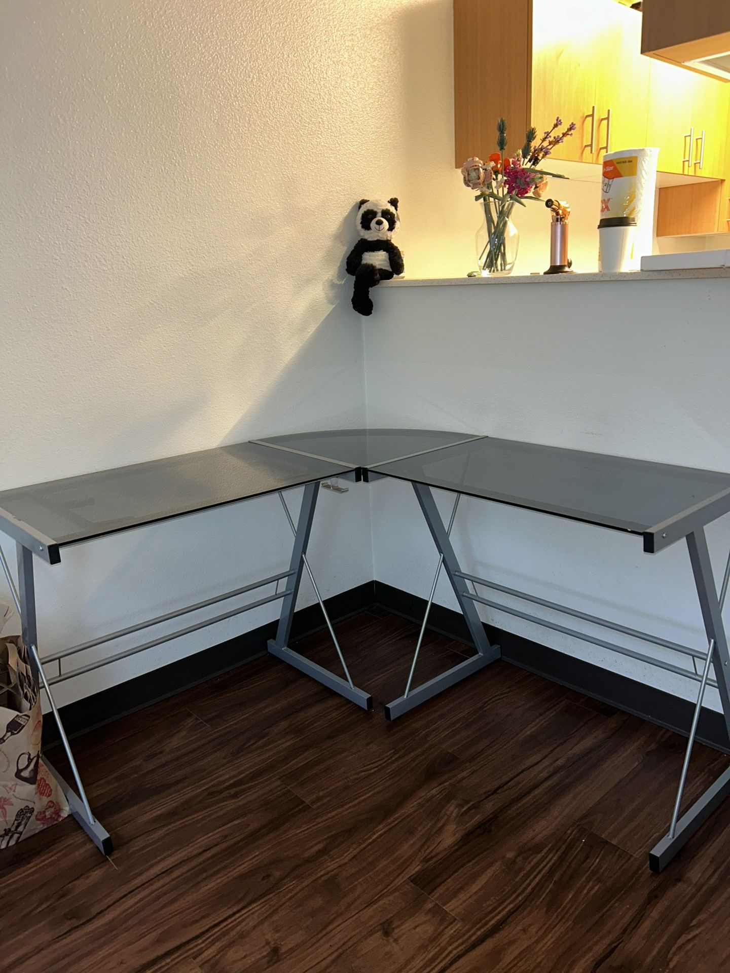 L Shaped Glass Desk 