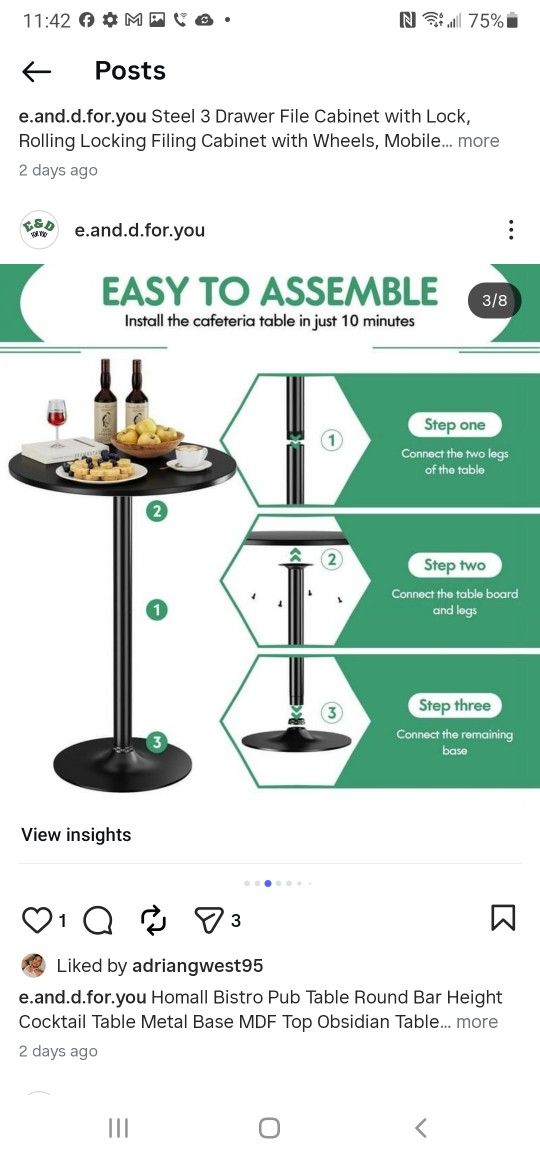 Homall Bistro Pub Table Round Bar Height Cocktail Table Metal Base MDF Top Obsidian Table with Black Leg 23.8-Inch Top, 39.5-Inch Height, Black