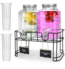 1 Gallon Glass Drink Dispensers For Parties 2PACK.Beverage Dispenser,Glass Drink Dispenser With Stand And Stainless Steel Spigot 100% Leakproof.Lemona
