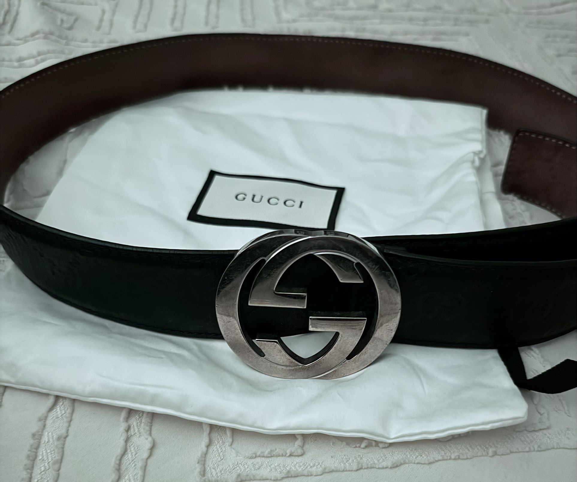 Authentic Gucci Gg Logo Buckle Black Leather Belt Size 95 /38 Made In Italy