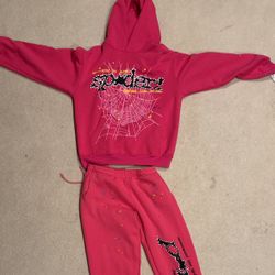 Pink Sp5der Hoodie And Sweatpants Set