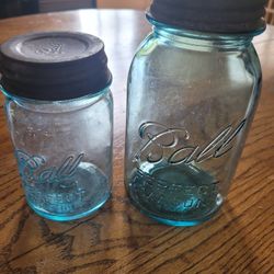 Vintage Aqua Blue Glass "Ball Perfect" Mason Jars with Zink Lids