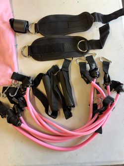 Resistance Bands Set of 5 with Handles Ankle Straps Door Anchor and Bag Pink