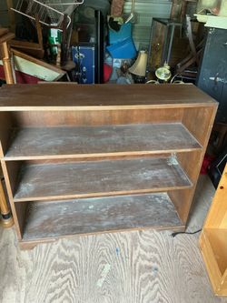 Old wood shelf needs a good cleaning it’s 38 inches tall 43 inches wide and 13 inches deep