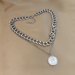 New Double Layers Portrait Pendant Chain Necklace, Pick 2 Jewelry Free Shipping 