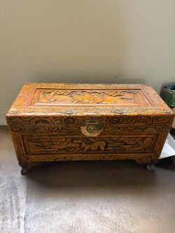Vintage Chinese Wooden Chest Luggage Blanket Trunk Hand Carved