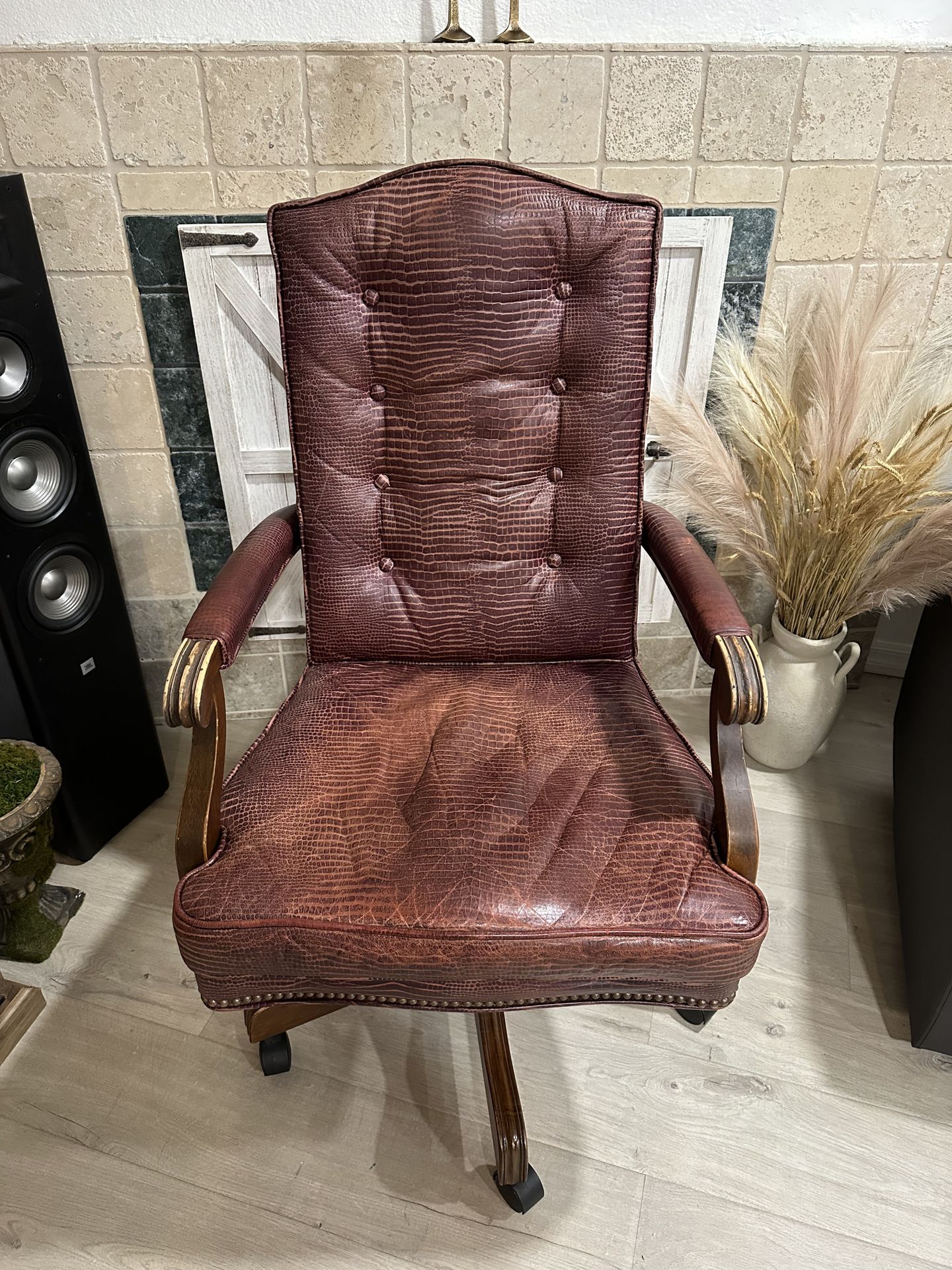 Vintage Ethan Allen Harvard Leather desk chair