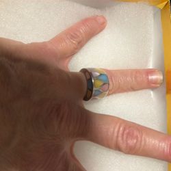 Sterling Silver Multi Color Mother of Pearl Ring super heavy 