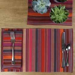 Crate & Barrel VTG Hacienda Placemats Woven Cotton Striped Red Purple blue