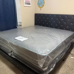 NEW BED FRAME KING SIZE PLUSH WITH MATTRESS AND BOX SPRING