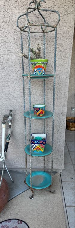 Tall Vintage Wrought Iron 4-Tier Plant Stand