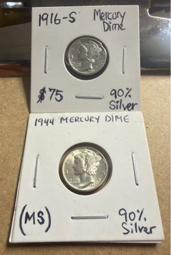 1916-S/1944 Mercury Silver Dime Brilliant Unc. Fullbands