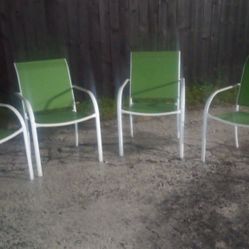 For Stacking Nesting Green White Patio Pool Lawn Chairs