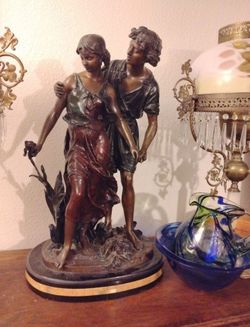 1hr sale only $500 Vintage Augusta Moreau Bronze statue Couple Sculpture "Lovers" signed
