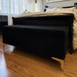 Black velvet Ottoman With Gold Hardware And Storage