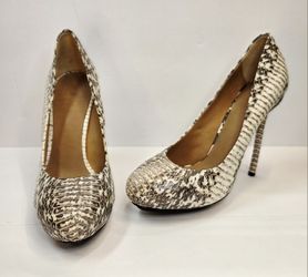 NEW L.A.M.B. Women's 6.5M Leather Snakeskin Neutral Cream Platform Stiletto Heels NWOT