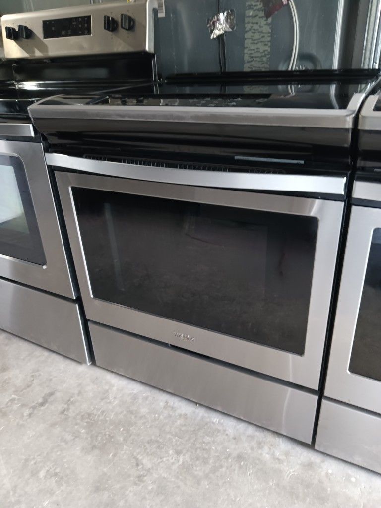 Whirlpool Slide In Glass Top Stove Stainless Steel Everything Works Good 💯