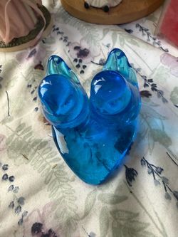 Blue Art Glass Double bird Figurine