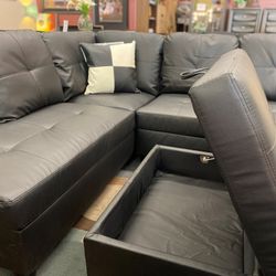 Black 3PCS Sectional W/Storage Ottoman (Left Chaise)🔥 ❗PRICE REDUCED❗  👍FREE FINANCING AVAILABLE❗NO CREDIT CHECK❗ 