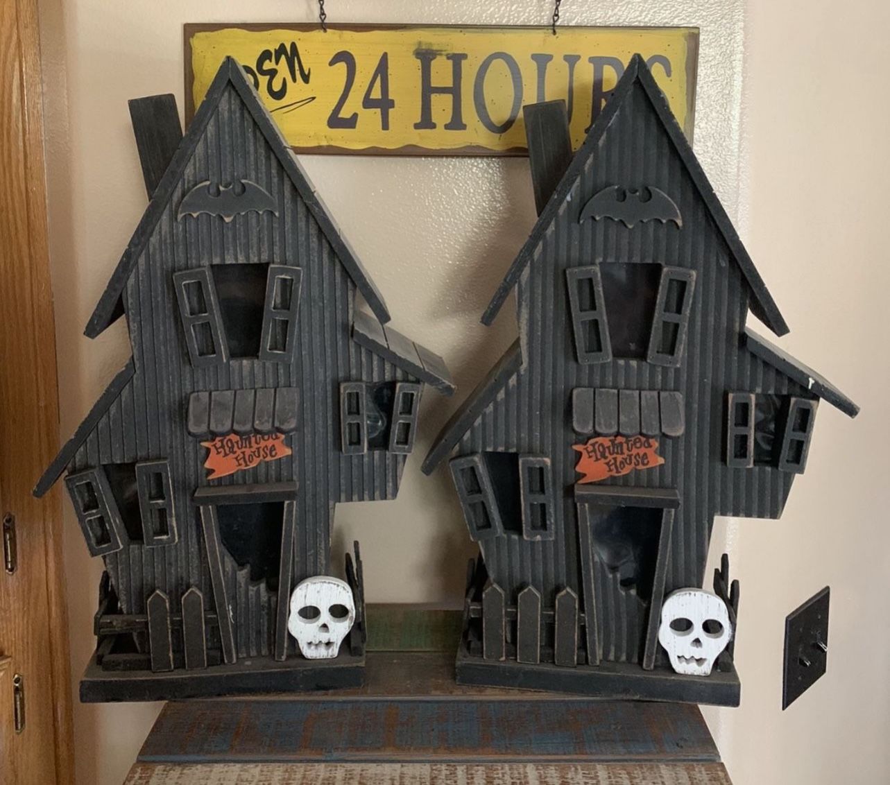 Halloween Wood Haunted House Village Set Of 2!