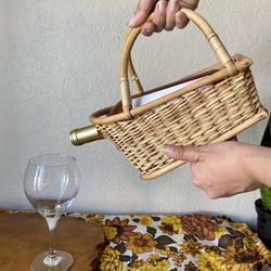 Vintage Wine Basket, Boho Woven Wicker Basket