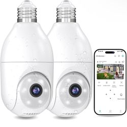 2K Light Bulb Security Camera with Night Vision, Motion Detection, 360° Remote Viewing, and Real-Time Alerts for Home Safety, Waterproof, Indoor and O