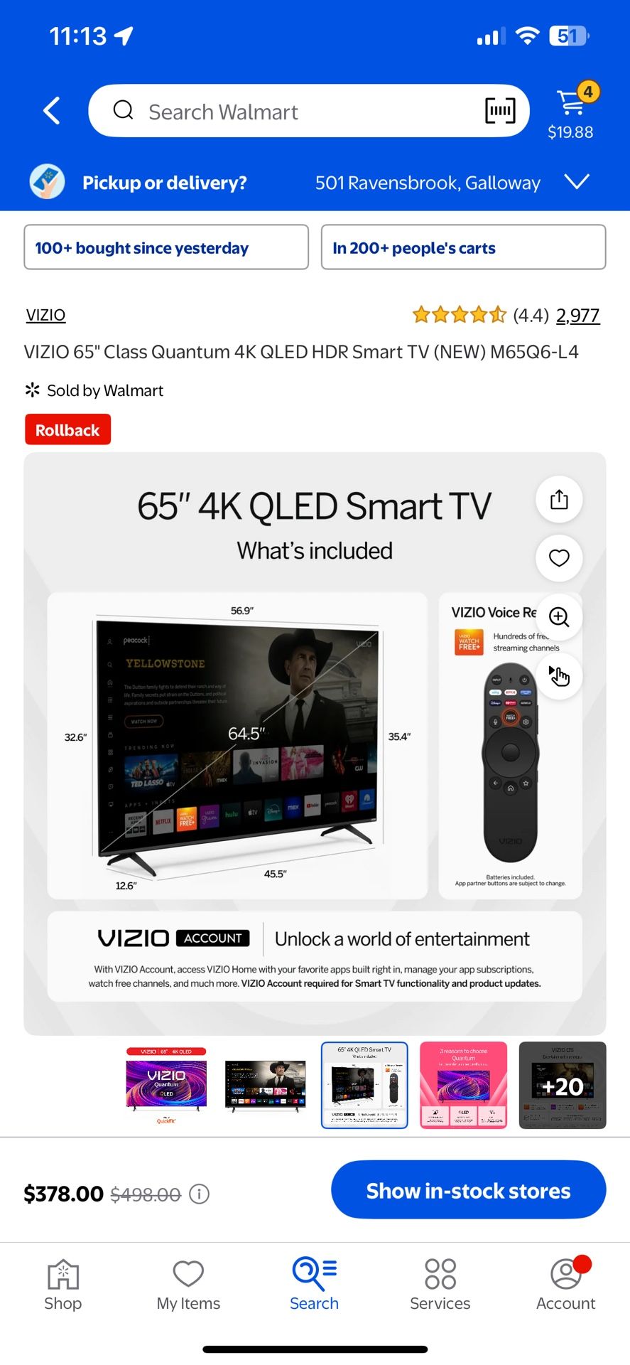VIZIO 65” 4K QLED Smart Tv
