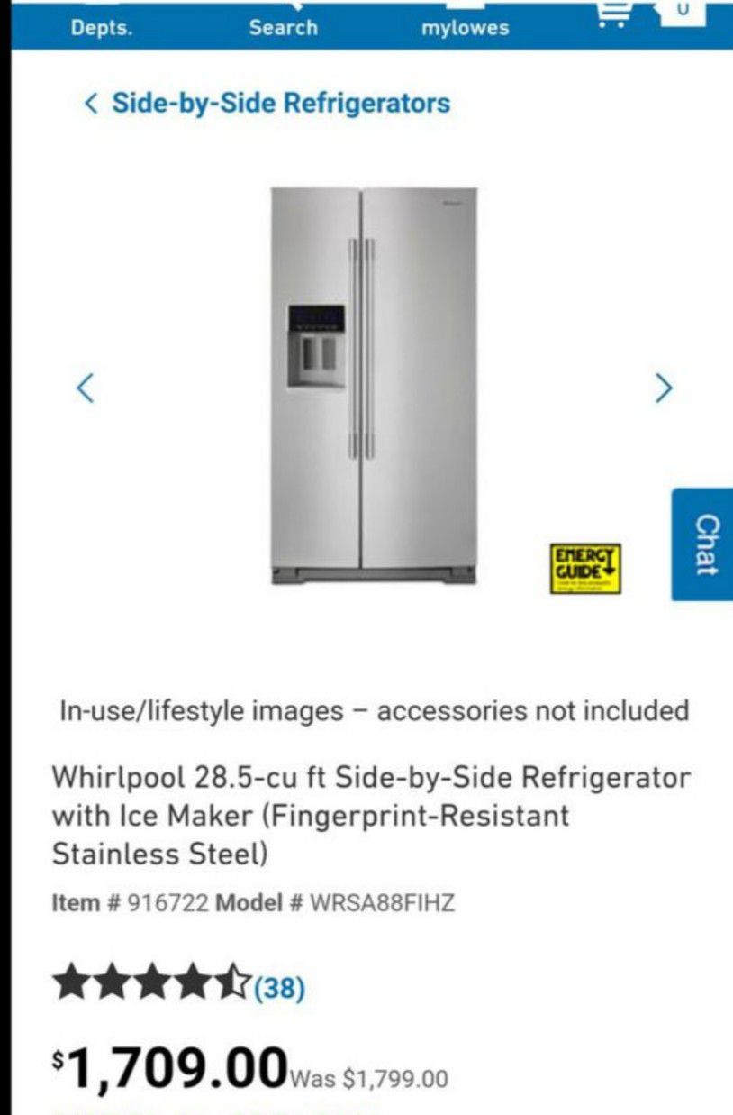 Whirlpool french door side-by-side refrigerator freezer brand new (Fingerprint-Resistant Stainless Steel) with ice maker