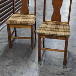 Vintage MCM Quality Dinette Inc Set of Two Plaid Wood Chairs