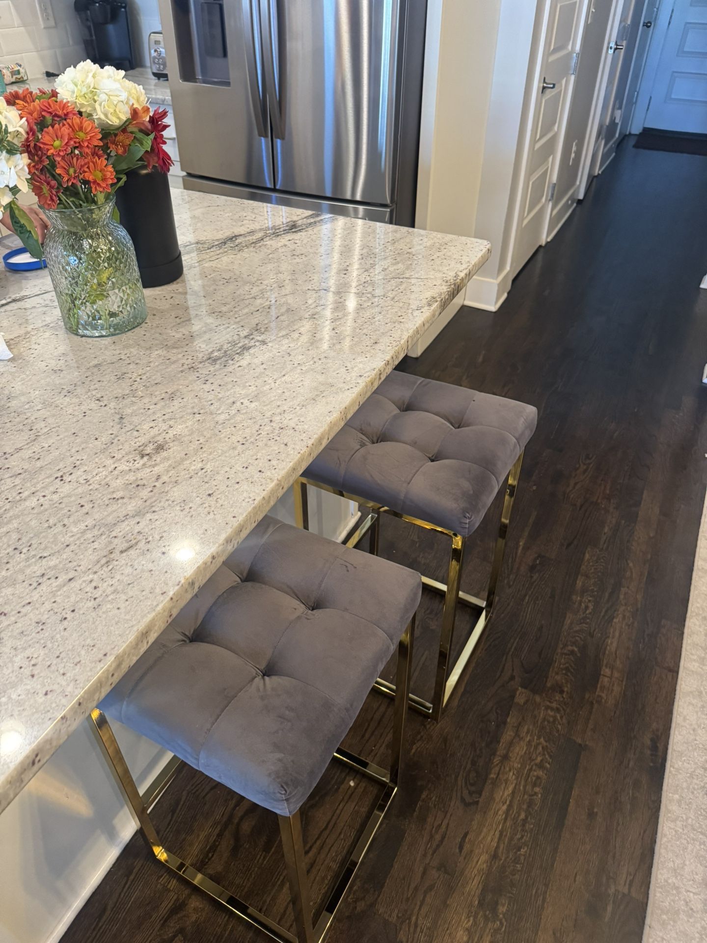 Counter height stools - set of 2 with gold metal frame