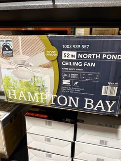 Hampton Bay North Pond 52 in. Indoor/Outdoor LED Matte White Ceiling Fan with Light Kit, Reversible Motor and Reversible Blades