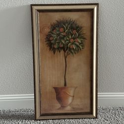 Framed Orange Tree Wall Art – Tuscan Kitchen Decor, Rustic Farmhouse Fruit Tree Print 