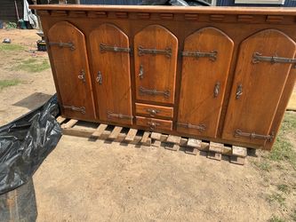 Antique Hutch Large Oak Sideboard with Iron Hardware