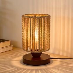 Boho Rattan Table Lamp – Open Box (LED Bulb Included)