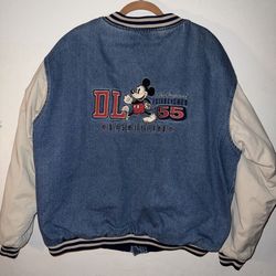    Vintage Disneyland Varsity Jacket XL Blue Denim Mickey Mouse Disney Established 1955