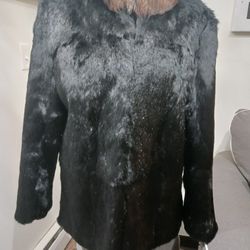 GENUINE RABBIT FUR JACKET WITH FOX COLLAR 
