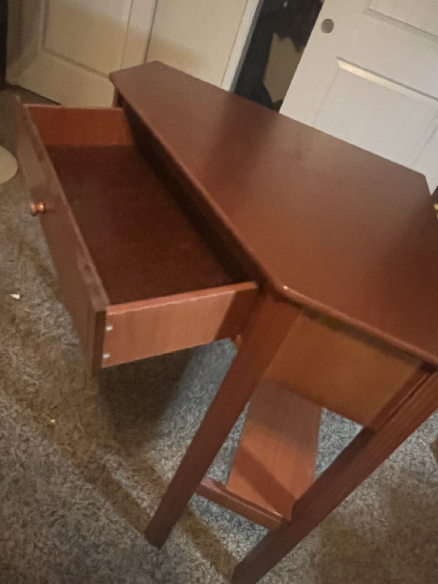 Brown Wood Corner Table/Desk With Drawer