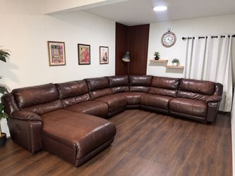 Brown Leather Reclining Sectional – Free Delivery