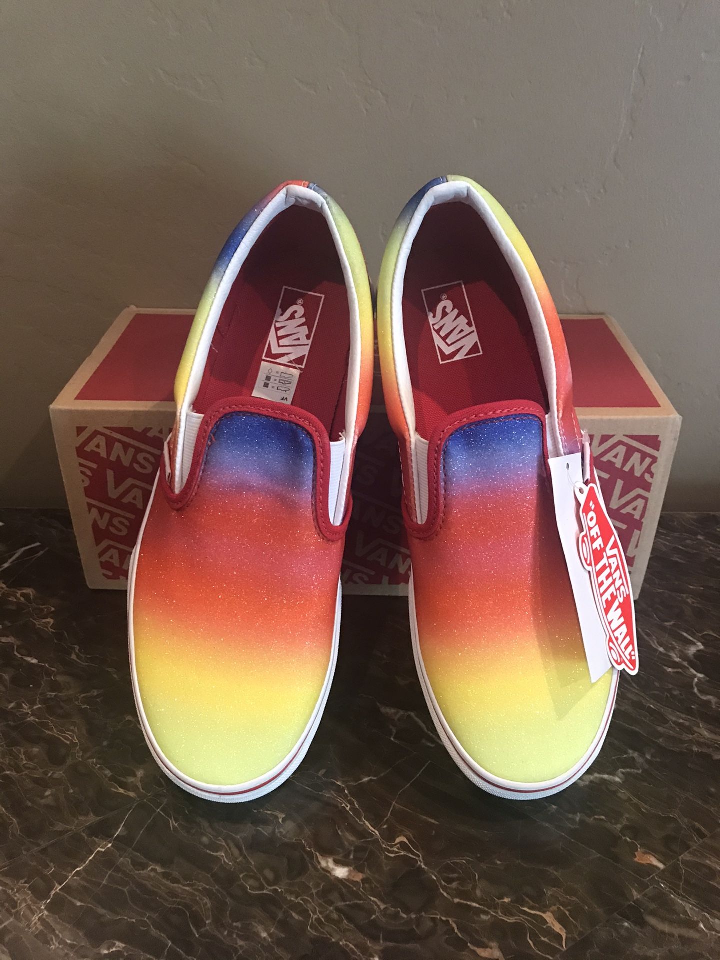 Vans Rainbow Glitter Slip On Skate Shoes