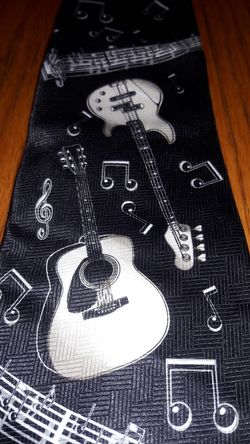 Music Guitar Notes Black & White Tie
