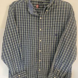 Chaps Men’s Blue Plaid Long Sleeve Button-Down Shirt – Size XL