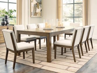 Marxmore Beige/Brown Extension Dining Table and 8 Chairs (Online Special Price)