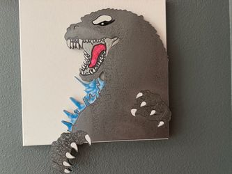 Handmade Godzilla acrylic painted wall art