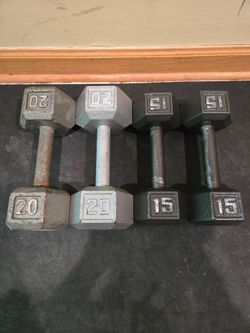 15lb and 20lb Metal Hex Dumbbells