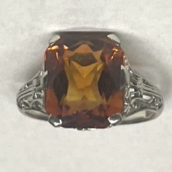 Vintage 14k White Gold Ring With Citrine 