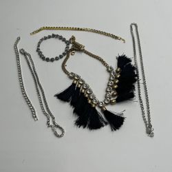 Costume Jewelry Lot Rhinestone Necklace Tassel Bracelet Vintage Style Bundle