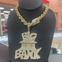 Big Bank Pendant with Rope Chain available. Other chain styles and lenghts available