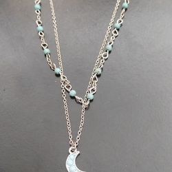 New 2-Layer Teal Stone Moon Necklace