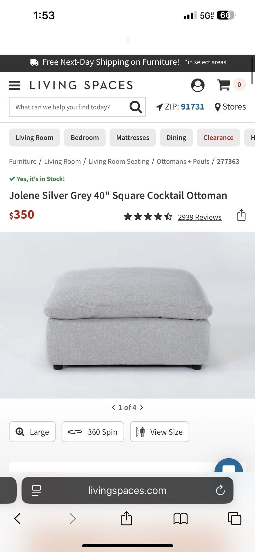 Dark Grey Ottoman For Sale