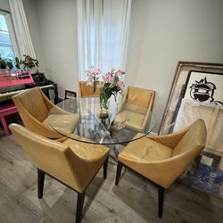 Glass Chrome Dining Table + Five Leather Chair